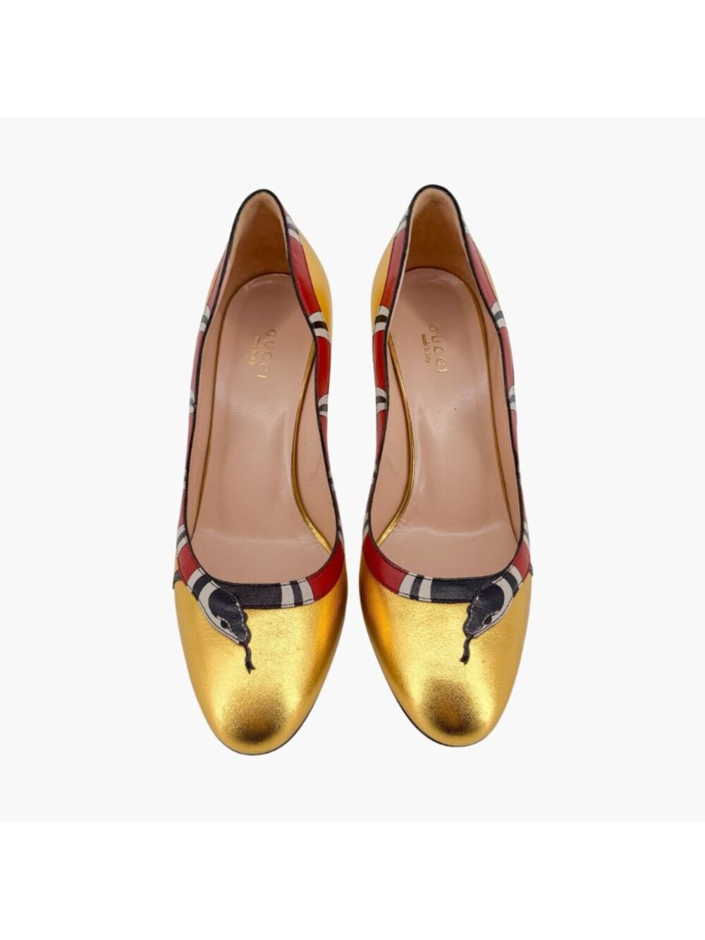 Gucci Yoko Snake Gold Metallic Leather Pumps High Heels Shoes Size 38.5 US 8.5 - Picture 2 of 16